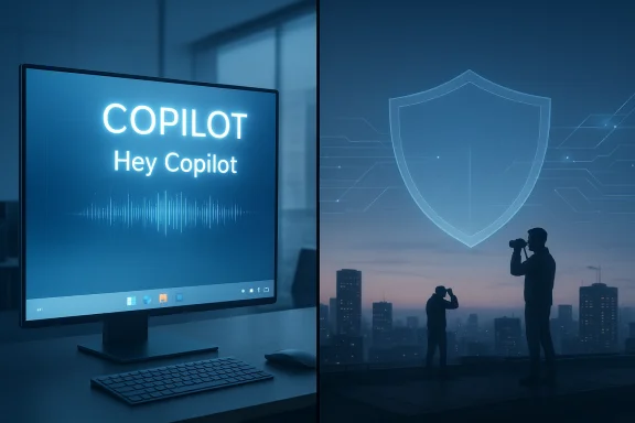 Split-screen: left displays COPILOT on a monitor, right shows researchers with a shield over a city. Split-screen: left displays COPILOT on a monitor, right shows researchers with a shield over a city.