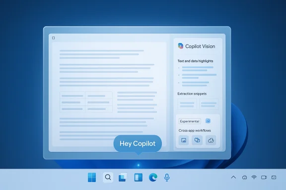 Blue digital dashboard with Copilot UI, Hey Copilot bubble and side panel.