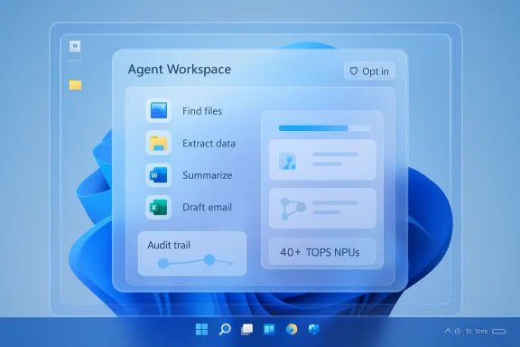 A futuristic blue UI layer titled 'Agent Workspace' showing task icons and progress metrics.