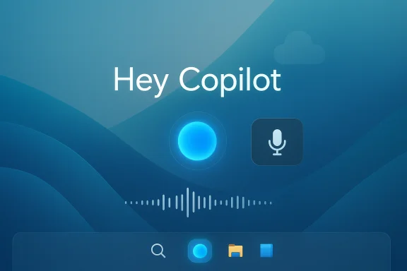 Blue gradient UI with 'Hey Copilot,' a glowing mic button, and an audio waveform.