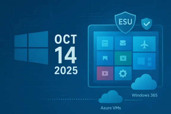 Blue tech illustration featuring Windows logo, Oct 14, 2025, and Windows 365 with Azure VMs. Blue tech illustration featuring Windows logo, Oct 14, 2025, and Windows 365 with Azure VMs.