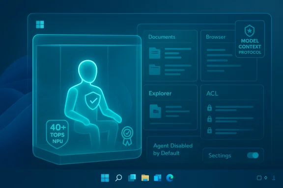 Neon blue security dashboard showing an AI avatar with shield and modular panels like Documents, Explorer, ACL.