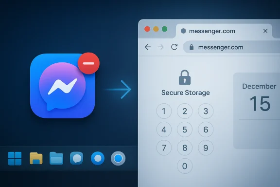 Messenger app icon with notification transfers to a secure storage/web interface. Messenger app icon with notification transfers to a secure storage/web interface.