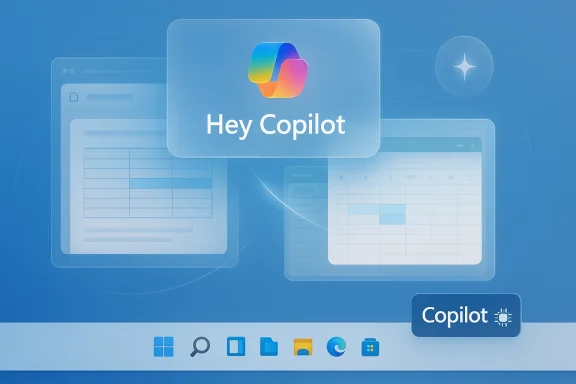 Blue UI illustration featuring a 'Hey Copilot' prompt and a Windows-style taskbar. Blue UI illustration featuring a 'Hey Copilot' prompt and a Windows-style taskbar.