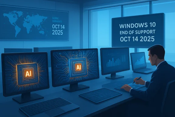 An analyst works at AI-powered monitors as Windows 10 reaches end of support on Oct 14, 2025.