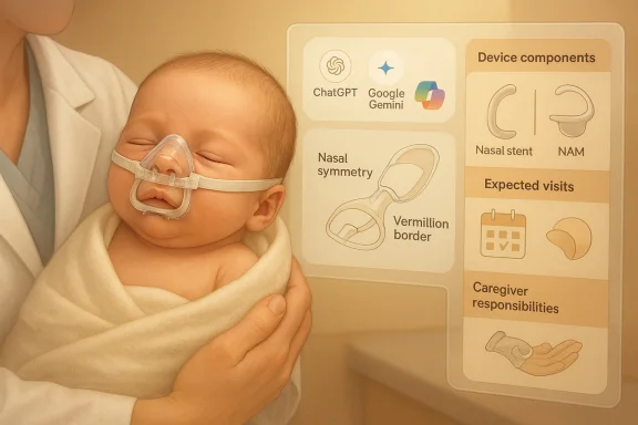 Newborn wearing a nasal CPAP mask, cradled by a caregiver beside an equipment diagram. Newborn wearing a nasal CPAP mask, cradled by a caregiver beside an equipment diagram.