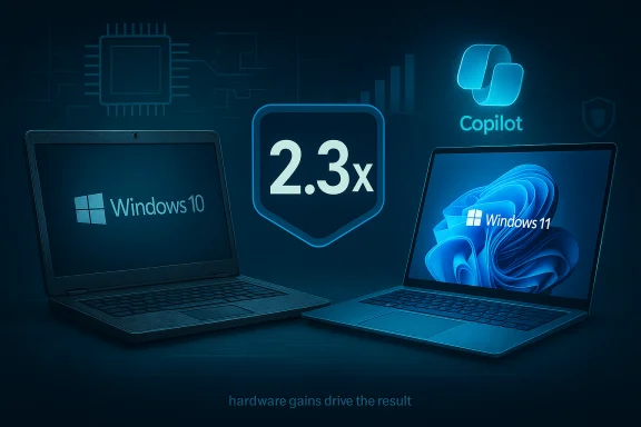 Windows 10 and Windows 11 laptops showcase 2.3x hardware gains with Copilot. Windows 10 and Windows 11 laptops showcase 2.3x hardware gains with Copilot.