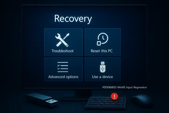 Windows Recovery screen displaying Troubleshoot, Reset this PC, Advanced options, and Use a device. Windows Recovery screen displaying Troubleshoot, Reset this PC, Advanced options, and Use a device.