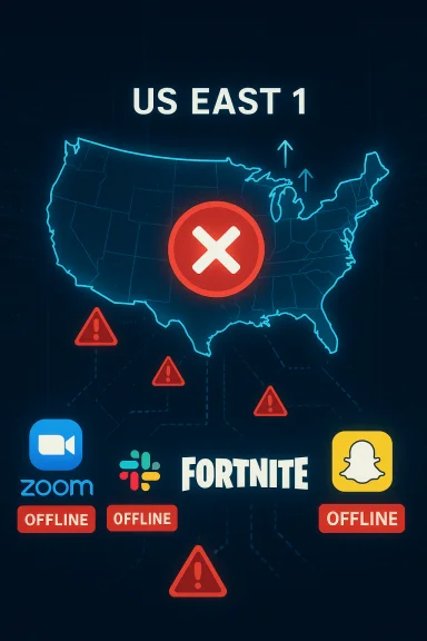 US East 1 outage as Zoom, Slack, Fortnite, and Snapchat go offline.