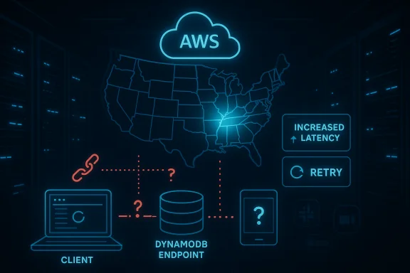 AWS cloud map shows US DynamoDB latency and retry options.