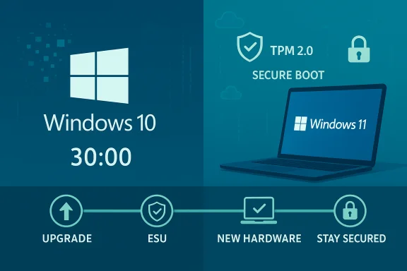 Windows 10 countdown to Windows 11, highlighting security features and upgrade path. Windows 10 countdown to Windows 11, highlighting security features and upgrade path.