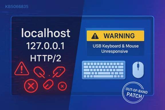 Illustration of localhost 127.0.0.1 HTTP/2 with a USB keyboard/mouse unresponsive warning.