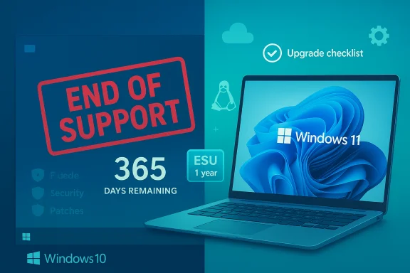 End of Windows 10 support: 365 days left, upgrade to Windows 11.