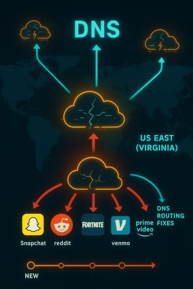 Neon DNS diagram routing cloud traffic to apps like Snapchat, Reddit, Fortnite, Venmo, and Prime Video.