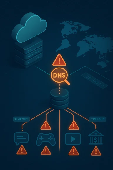 Global DNS outage causing timeouts across cloud servers and online services.