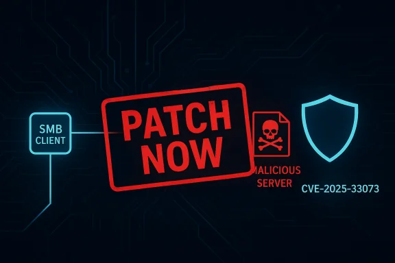 Patch now alert for a malicious server CVE-2025-33073 in SMB environment. Patch now alert for a malicious server CVE-2025-33073 in SMB environment.