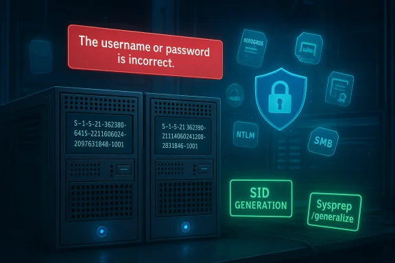 A server rack displays a red alert: 'The username or password is incorrect,' with glowing neon security icons. A server rack displays a red alert: 'The username or password is incorrect,' with glowing neon security icons.