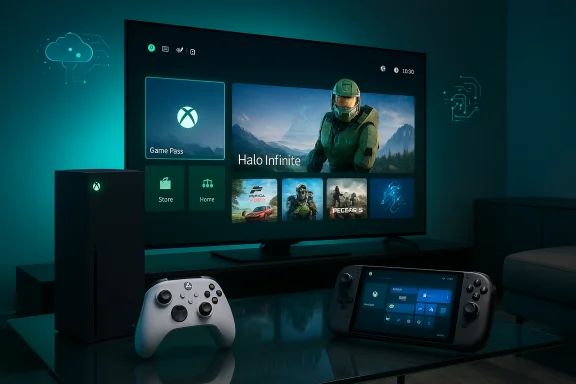 Xbox Series X setup: Halo Infinite on a large TV, with a Nintendo Switch and Xbox controller on coffee table. Xbox Series X setup: Halo Infinite on a large TV, with a Nintendo Switch and Xbox controller on coffee table.
