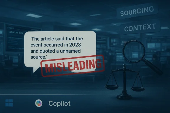A speech-bubble quote labeled MISLEADING about a 2023 event and an unnamed source. A speech-bubble quote labeled MISLEADING about a 2023 event and an unnamed source.