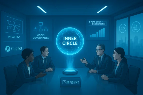 A futuristic boardroom scene with a glowing 'Inner Circle' sphere as executives discuss strategy. A futuristic boardroom scene with a glowing 'Inner Circle' sphere as executives discuss strategy.