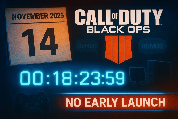 Countdown banner for Call of Duty: Black Ops III showing Nov 14, 2025 and a “No Early Launch” warning. Countdown banner for Call of Duty: Black Ops III showing Nov 14, 2025 and a “No Early Launch” warning.