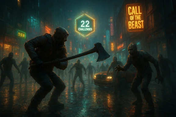 A lone survivor battles a zombie horde with an axe in a neon-lit, rain-soaked city. A lone survivor battles a zombie horde with an axe in a neon-lit, rain-soaked city.