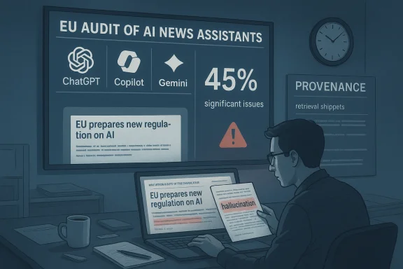 An analyst reviews EU AI regulation news on a large screen, noting 45% significant issues, while reading about AI hallucinations. An analyst reviews EU AI regulation news on a large screen, noting 45% significant issues, while reading about AI hallucinations.