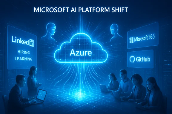Azure cloud hub powering a Microsoft AI platform shift, linking LinkedIn, GitHub, and Microsoft 365. Azure cloud hub powering a Microsoft AI platform shift, linking LinkedIn, GitHub, and Microsoft 365.