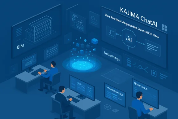 Kajima ChatAI control room with live retrieval AI workflows, embeddings, and governance dashboards. Kajima ChatAI control room with live retrieval AI workflows, embeddings, and governance dashboards.