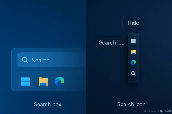 Split-screen UI: left shows a Windows-style search box, right shows a floating search icon. Split-screen UI: left shows a Windows-style search box, right shows a floating search icon.