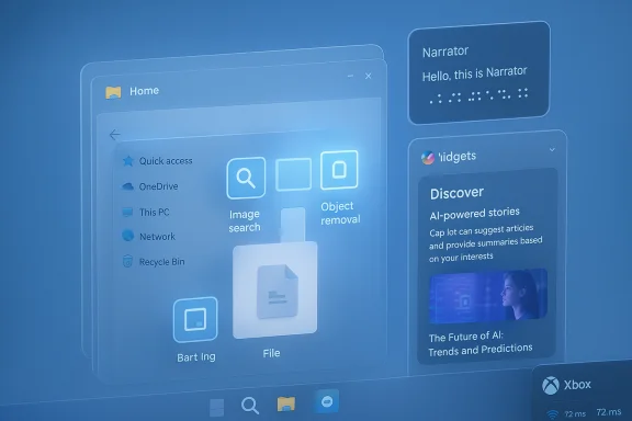 Blue 3D UI mockup with floating Windows-style panels, a Home folder, and AI storytelling cards. Blue 3D UI mockup with floating Windows-style panels, a Home folder, and AI storytelling cards.