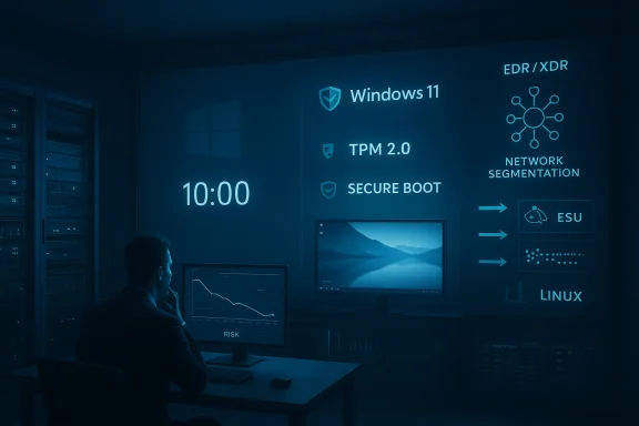 A security analyst in a blue-lit data center reviews risk graphs beside a wall of Windows 11 and network diagrams. A security analyst in a blue-lit data center reviews risk graphs beside a wall of Windows 11 and network diagrams.