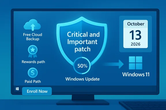 Blue computer screen showing a shield with Critical and Important patch for Windows 11. Blue computer screen showing a shield with Critical and Important patch for Windows 11.