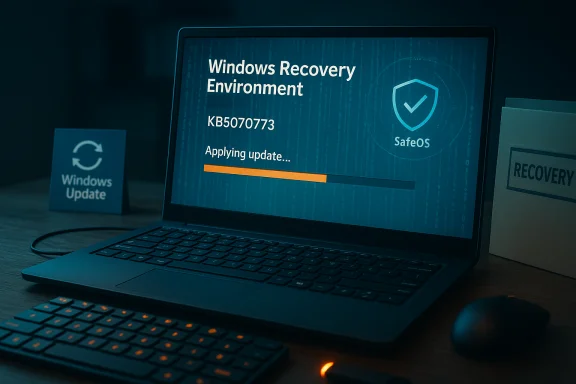 Windows Recovery Environment applying update KB5070773 with SafeOS shield. Windows Recovery Environment applying update KB5070773 with SafeOS shield.