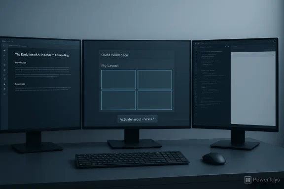 Triple-monitor workstation with code on the right, an AI article on the left, and a saved workspace in the center. Triple-monitor workstation with code on the right, an AI article on the left, and a saved workspace in the center.