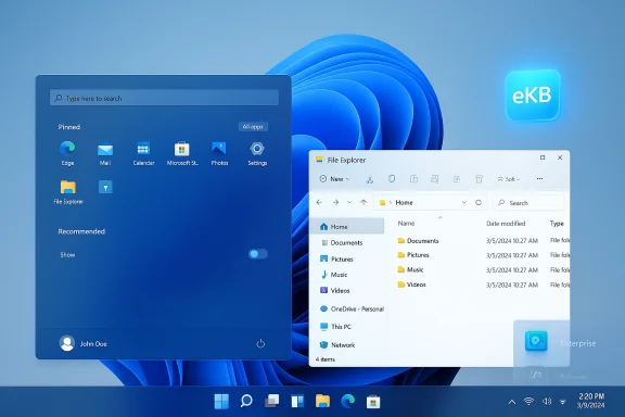 Windows 11 desktop with Start menu on the left and File Explorer open on the right. Windows 11 desktop with Start menu on the left and File Explorer open on the right.