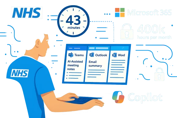 NHS staff uses Microsoft 365 tools with Copilot on a digital dashboard. NHS staff uses Microsoft 365 tools with Copilot on a digital dashboard.