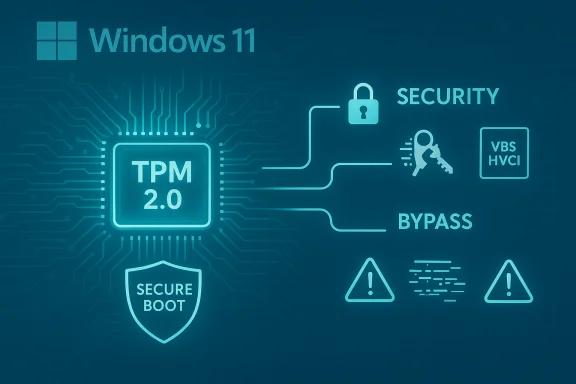 Windows 11 security diagram showing TPM 2.0, Secure Boot, and VBS. Windows 11 security diagram showing TPM 2.0, Secure Boot, and VBS.