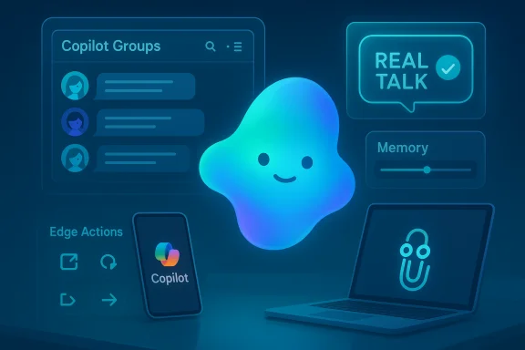 A glowing Copilot avatar floats between futuristic UI panels. A glowing Copilot avatar floats between futuristic UI panels.