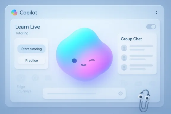 CoPilot Learn Live tutoring UI with a friendly gradient blob mascot and a group chat panel. CoPilot Learn Live tutoring UI with a friendly gradient blob mascot and a group chat panel.