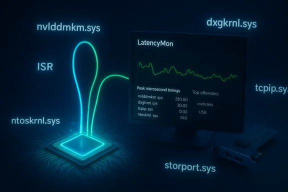 A neon-lit dashboard visualizes Windows kernel drivers and latency metrics on a monitor. A neon-lit dashboard visualizes Windows kernel drivers and latency metrics on a monitor.