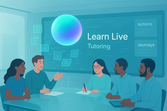Diverse students participate in a Learn Live tutoring session around a table. Diverse students participate in a Learn Live tutoring session around a table.