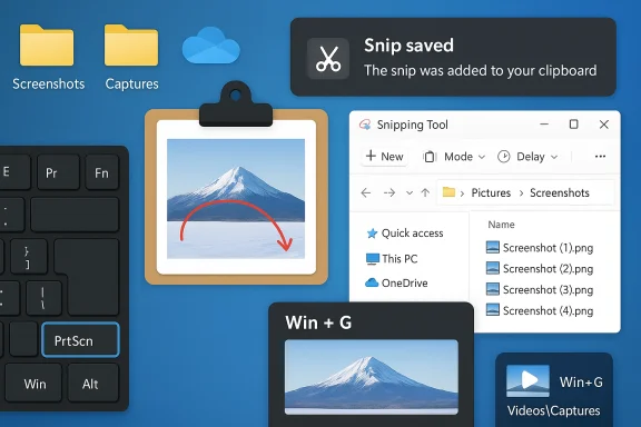 Blue desktop collage featuring a snipping tool pop-up, screenshot icons, and folders. Blue desktop collage featuring a snipping tool pop-up, screenshot icons, and folders.
