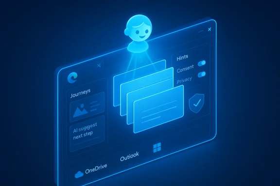Blue holographic UI with an AI avatar guiding through folders and privacy settings. Blue holographic UI with an AI avatar guiding through folders and privacy settings.
