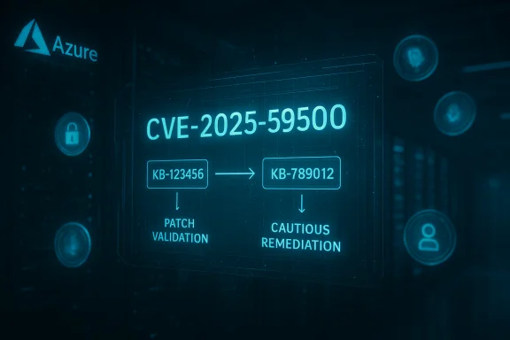 Azure security flow for CVE-2025-59500: KB-123456 → KB-789012; patch validation and cautious remediation. Azure security flow for CVE-2025-59500: KB-123456 → KB-789012; patch validation and cautious remediation.