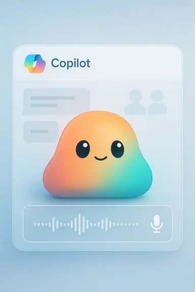 A cute rainbow-gradient blob mascot sits in front of a Copilot chat interface. A cute rainbow-gradient blob mascot sits in front of a Copilot chat interface.