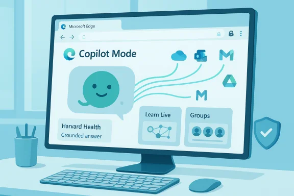 Blue illustration of Copilot Mode in a Microsoft Edge desktop interface. Blue illustration of Copilot Mode in a Microsoft Edge desktop interface.