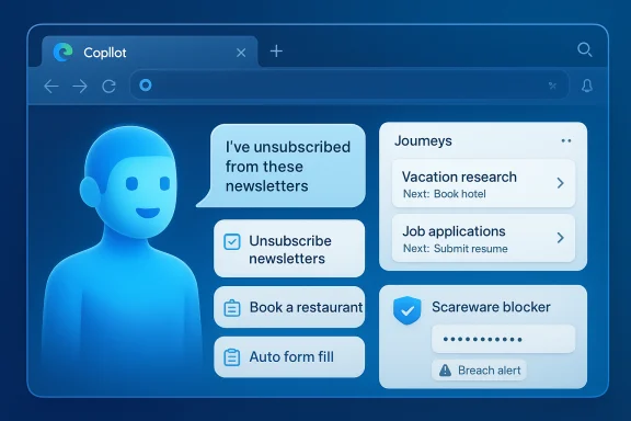 Blue chatbot UI in a browser window showing an unsubscribe prompt and assorted task cards. Blue chatbot UI in a browser window showing an unsubscribe prompt and assorted task cards.