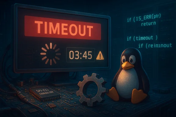 A penguin sits beside a large TIMEOUT screen showing 03:45 in a dark, high-tech server room.