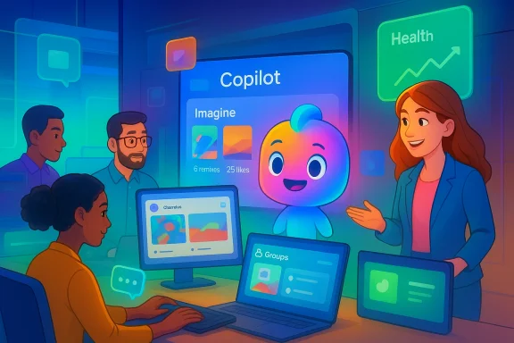 A diverse team in a neon-lit tech hub watches Copilot present colorful dashboards. A diverse team in a neon-lit tech hub watches Copilot present colorful dashboards.